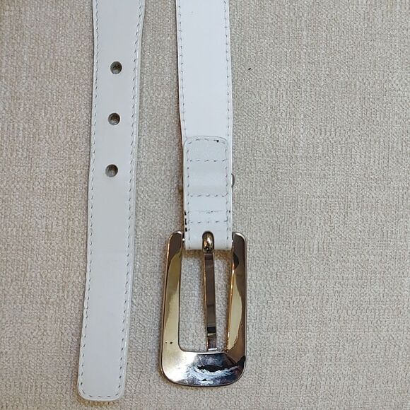 Escada White Leather Belt Silver Buckle Loop & Links - Picture 7 of 12